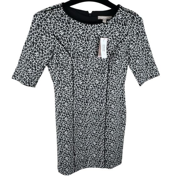 Banana Republic Leopard Print Half Sleeve Round Neck Mini Sheath Dress Size 0 - Picture 1 of 9